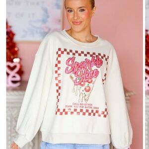 QUEEN OF SPARKLES Cream sparkle slice Sweatshirt with Red and Pink Graphic